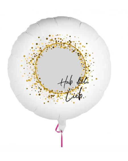 Fotoballon bedruckt mit einem Motiv zum Muttertag mit dem Text "Hab dich Lieb" auf einem Geschenkballon