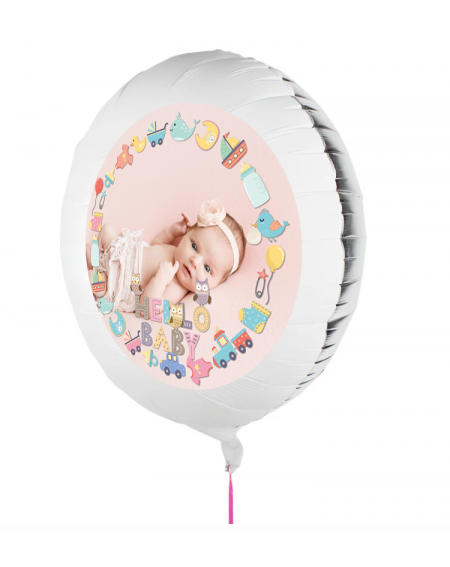 Personalisierbarer Fotoballon mit Baby zur Geburt. Geschenkballon zur Geburt von einem Mädchen
