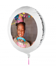 Personalisierbarer Fotoballon zum Geburtstag. Geschenkballon mit lachendem Mädchen.