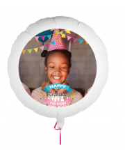 Personalisierbarer Fotoballon zum Geburtstag. Geschenkballon mit lachendem Mädchen.
