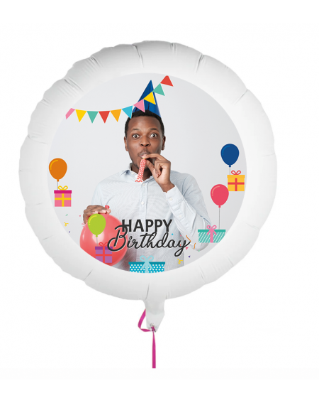 Personalisierbarer Fotoballon zum Geburtstag. Geschenkballon mit Wimpel.