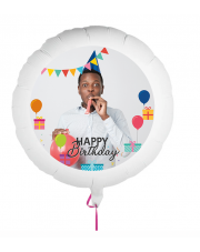 Personalisierbarer Fotoballon zum Geburtstag. Geschenkballon mit Wimpel.
