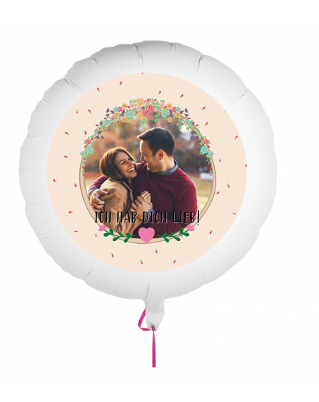 Personalisierbarer Fotoballon zum Valentinstag. Geschenkballon mit Hab ich lieb bedruckt.