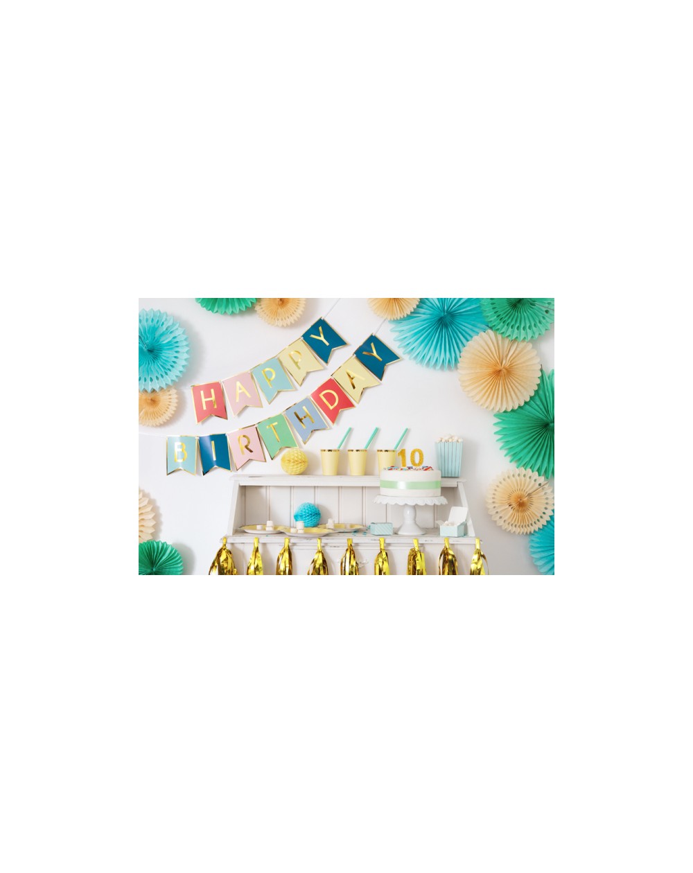 Wimpel Happy Birthday Bunt/Gold 175cm
