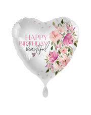 Geschenkballon Herz Beautiful Flowers to your Birthday 45cm