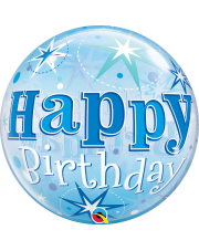 Geschenkballon Bubble Starburst blau Happy Birthday 55cm