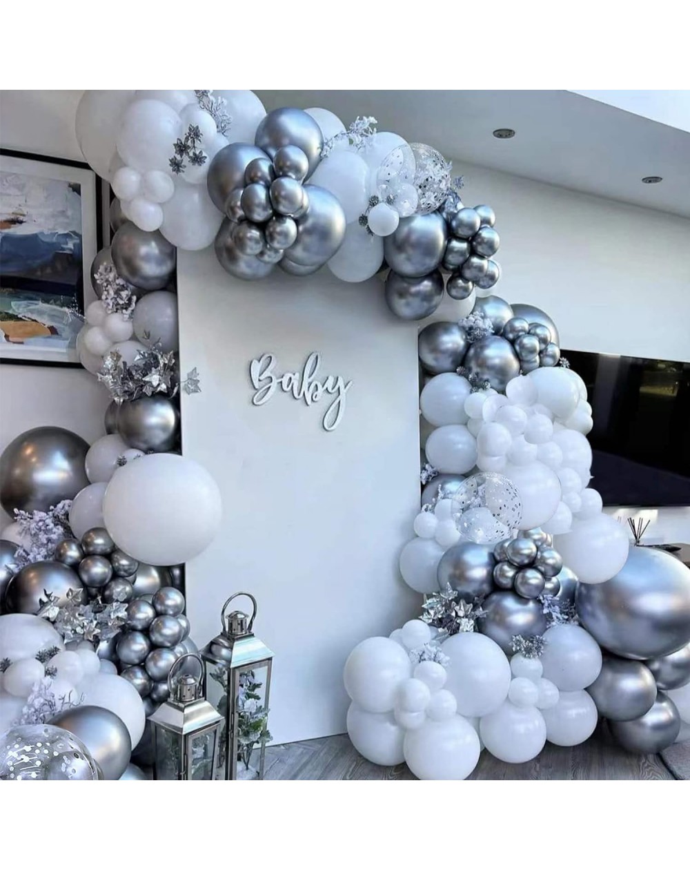 DIY Ballongirlande-Set "Silbertraum" weiss/silber/konfetti 168 Teile