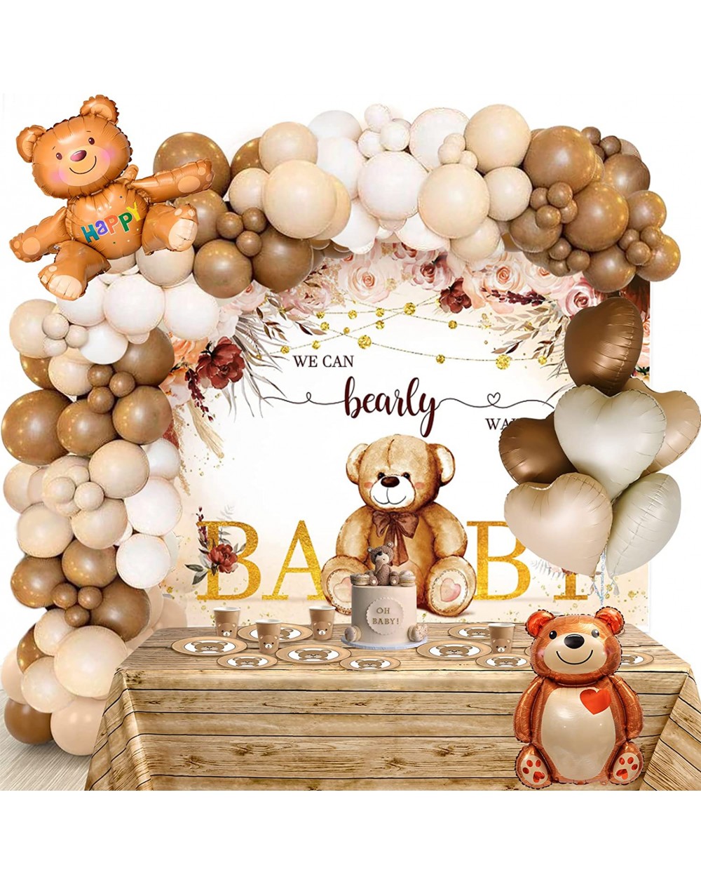 DIY Ballongirlande-Set "Baby Bär" braun/beige/weiss 148 Teile