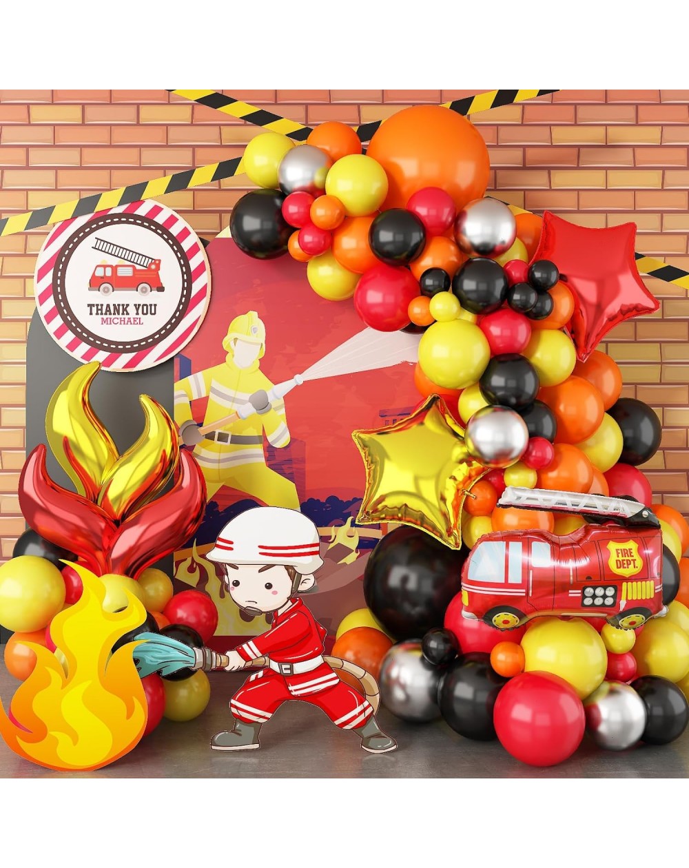 DIY Ballongirlande-Set "Feuerwehr" gelb/orange/schwarz/rot 132 Teile