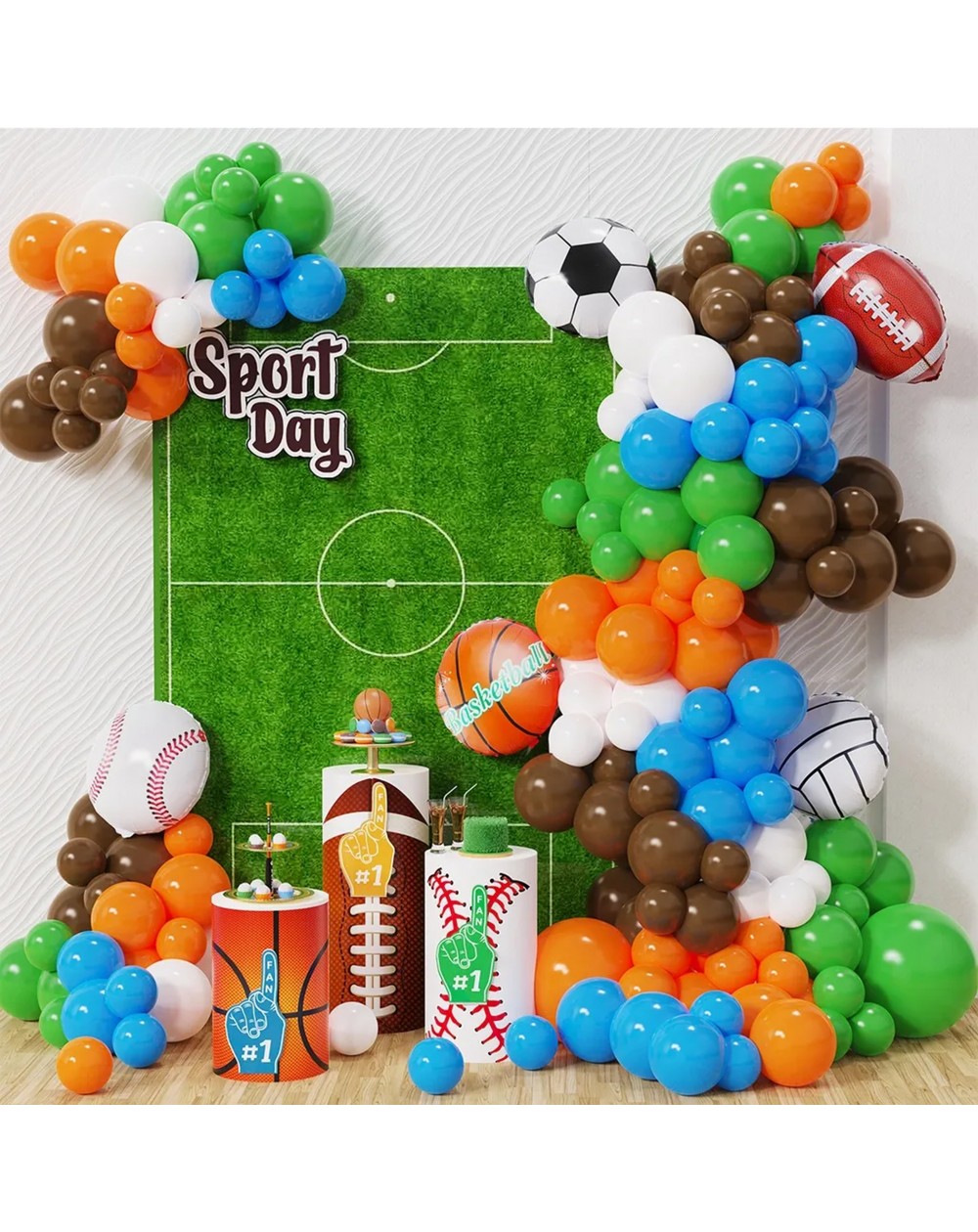 DIY Ballongirlande-Set "Sport Day" orange/blau/grün/braun/weiss 158 Teile
