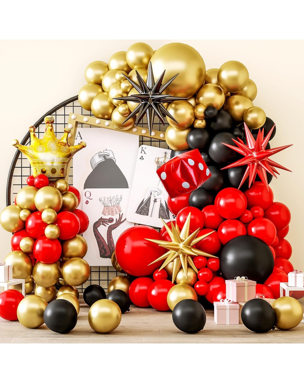DIY Ballongirlande-Set "Casino Royale" schwarz/rot/gold 140 Teile