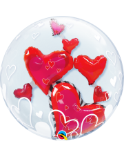Geschenkballon Bubble Lovely Floating Hearts 60cm